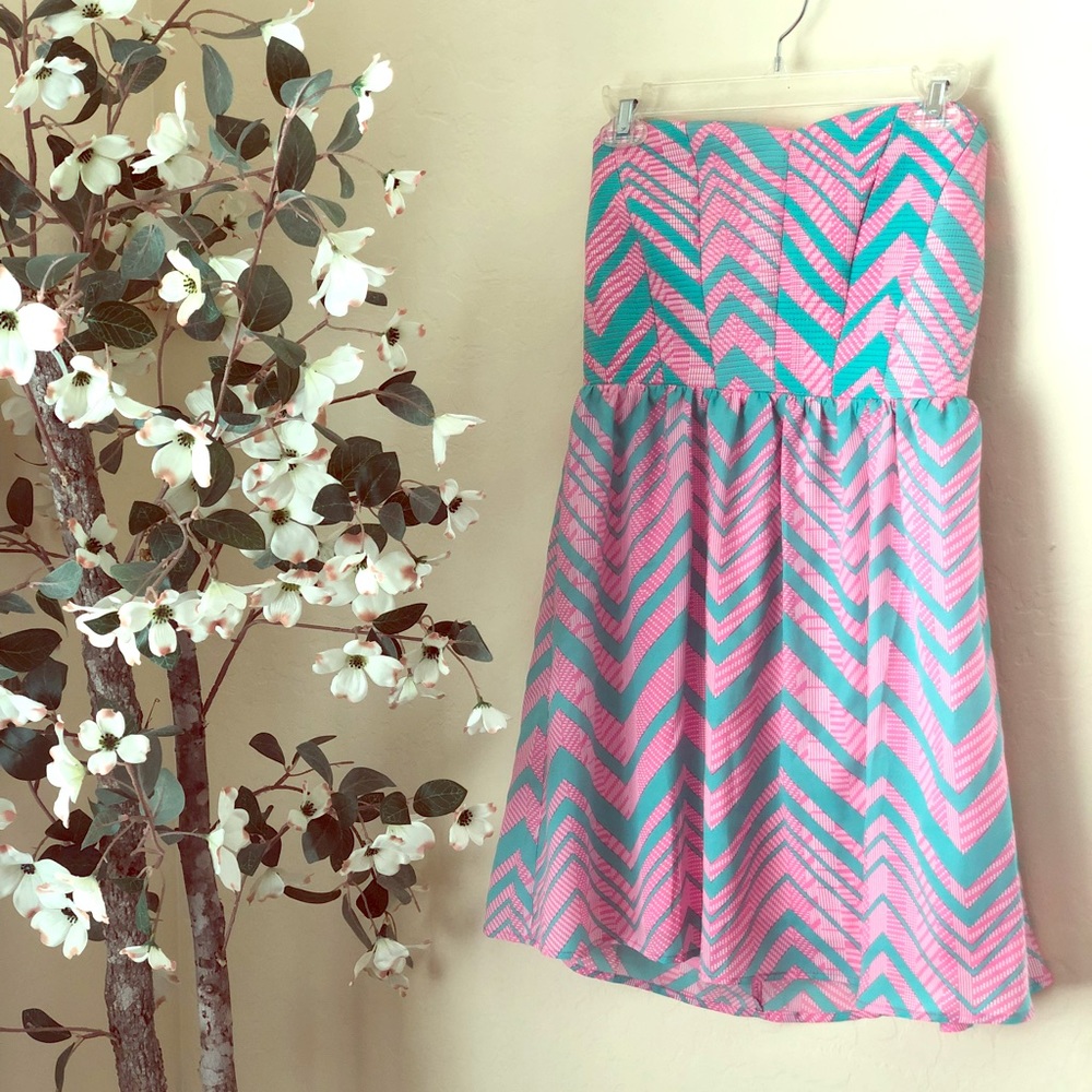 Pink owl chevron dress